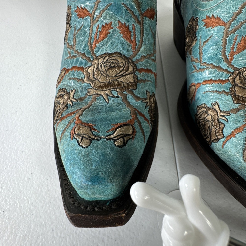 Lucchese Turquoise Cowboy Boots Womens 6 Distressed Embroidered Roses M5646 - Picture 13 of 16